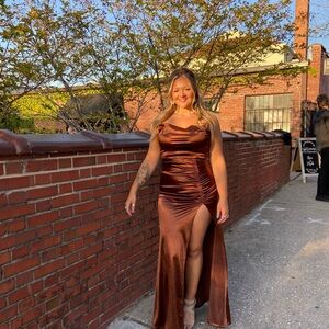 Elegant Brown Satin Evening Dress